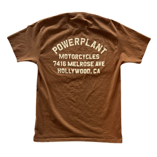Powerplant Racing Flags Shop Classic S/S TEE - BROWN W/Offwhite Ink