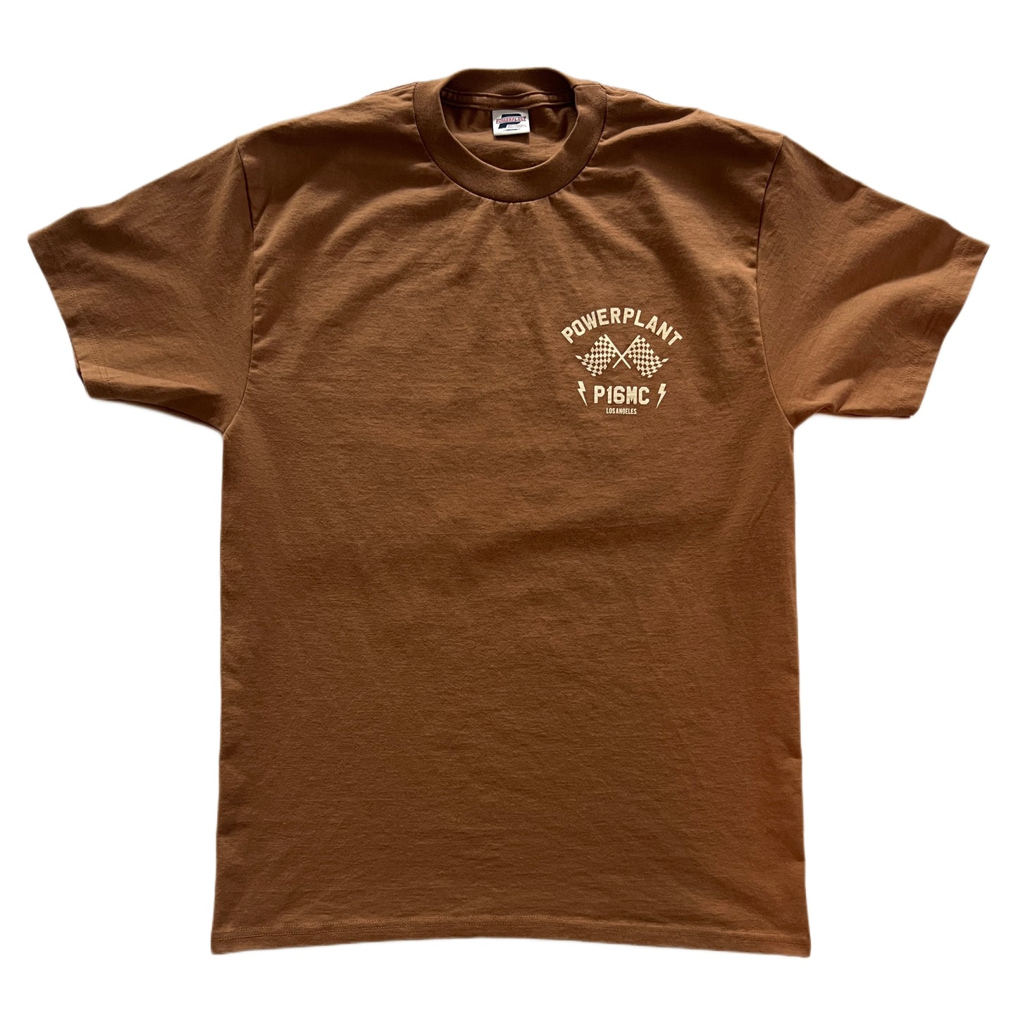 Powerplant Racing Flags Shop Classic S/S TEE - BROWN W/Offwhite Ink